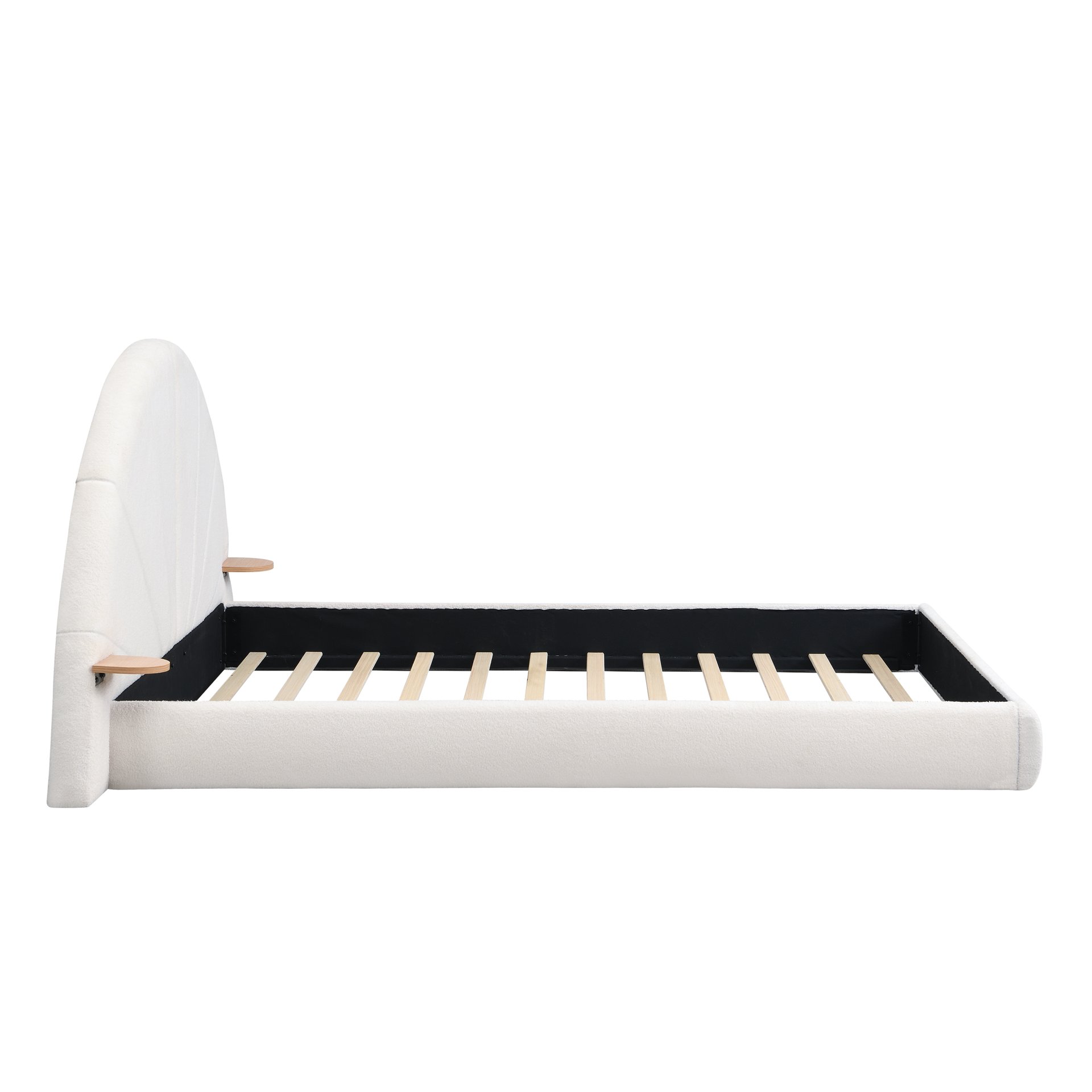 Queen Arched Bed With Small Table, Floor Standing Design - Beige - Image 12