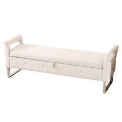 Wide Storage Soft Ottoman Bench With Armrests, Footrest Bed End Stool For Living Room, Dorm, Entryway And Bedroom - Beige - Beige