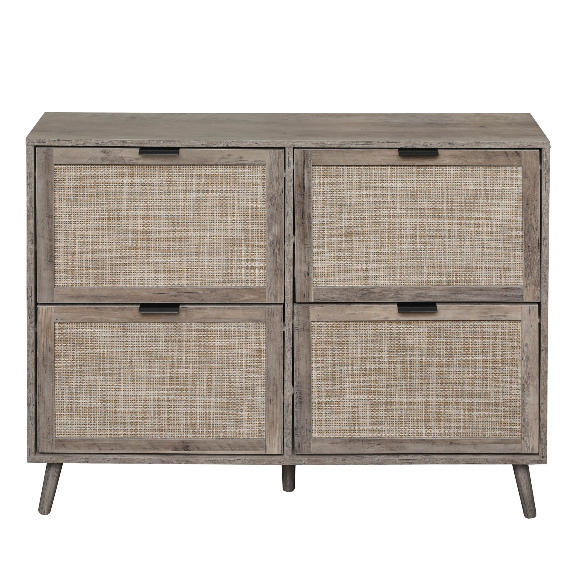 4 Door Shoe Rack, Freestanding Modern Shoe Storage Cabinet, For Entryway - Dark Gray - Image 8