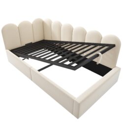Twin Size Sofa Bed Frame With Slatted Base Daybed With Hydraulic Storage - Beige