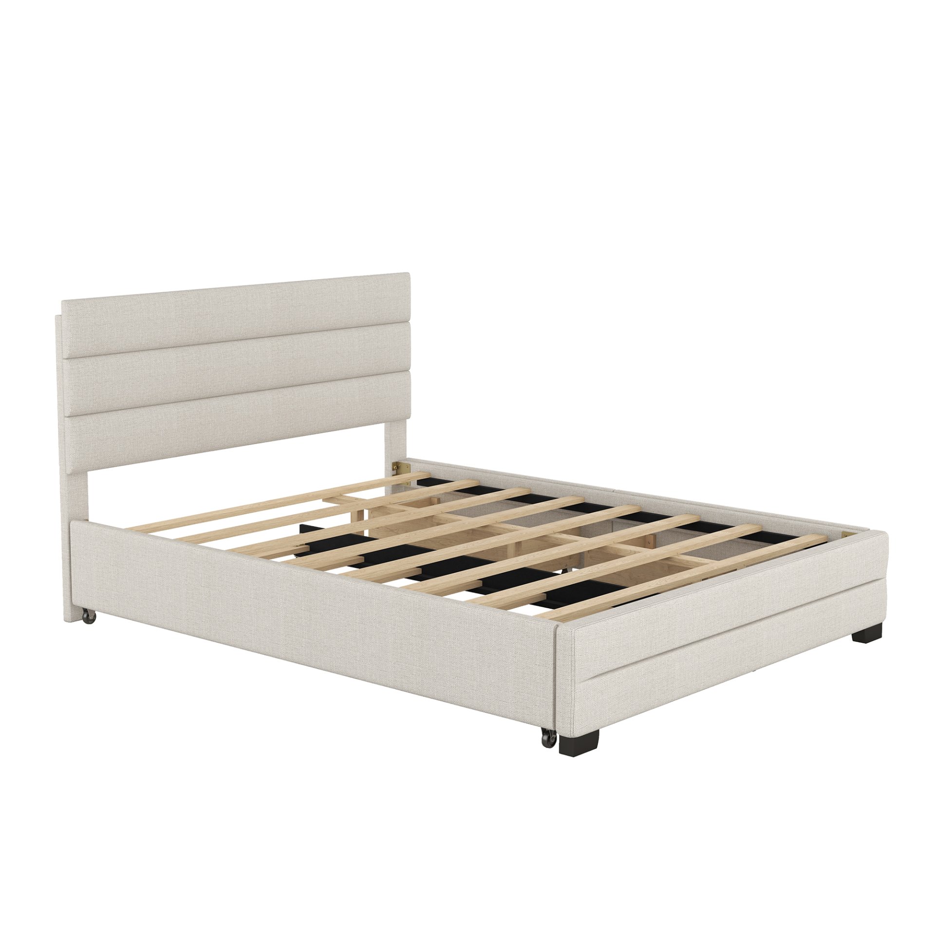 Queen Platform Bed With Twin Trundle And 2 Storage Drawers - Beige - Image 8