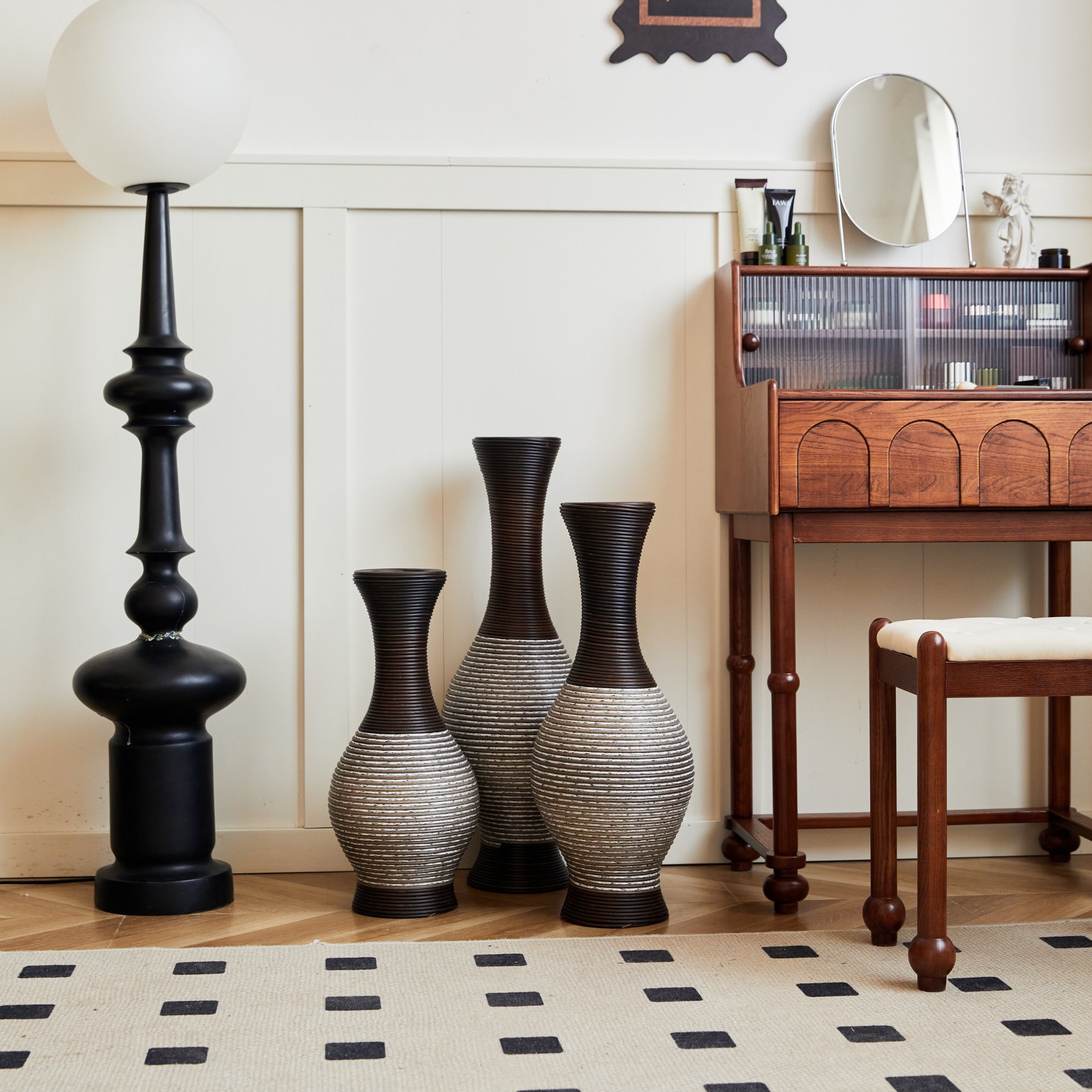 Desktop Vase, Classic And Neat Floor Vase, High Independent Flower Stand, Home Decoration Flower Stand (Set of 3) - Brown White - Image 18