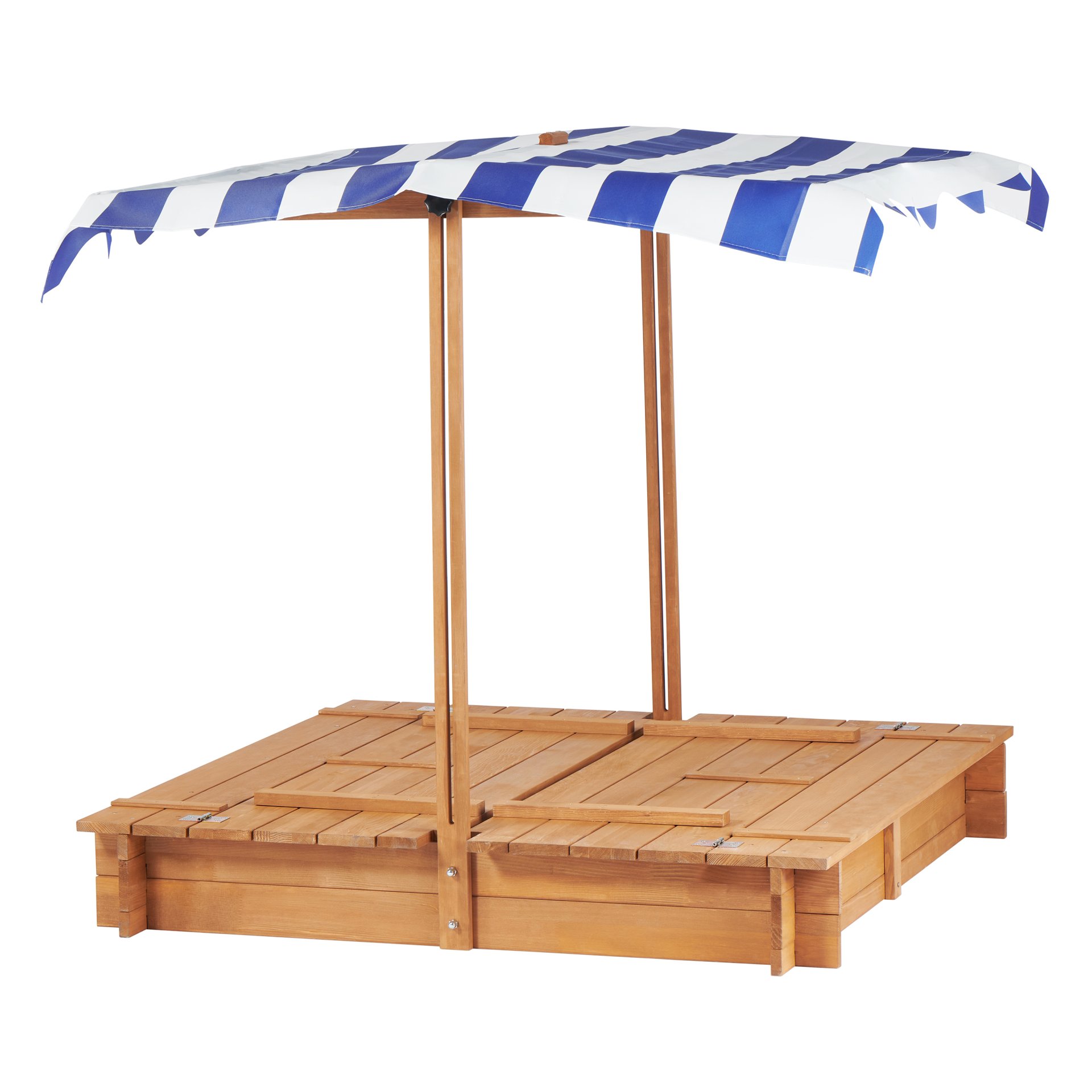 Kids Sandbox With Adjustable Cover, Sand Box With 2 Foldable Bench Seats, Outdoor Sandpit For Backyard Play - Light Brown - Image 13