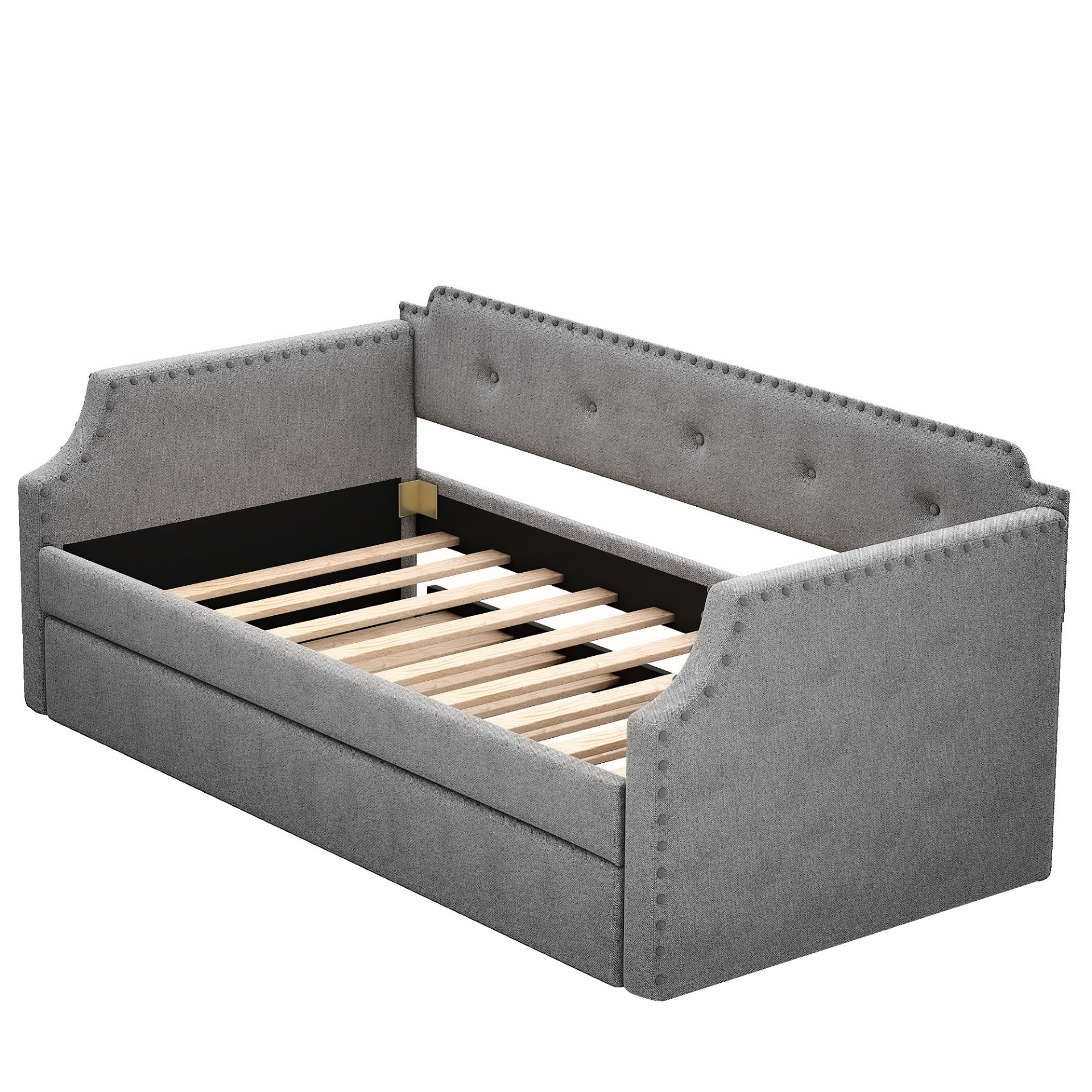 Upholstered Daybed With Trundle, Twin, Slat Support - Gray - Image 14