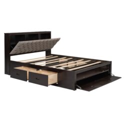 Queen Size Platform Bed With Storage Headboard, Shoe Rack And 4 Drawers - Espresso