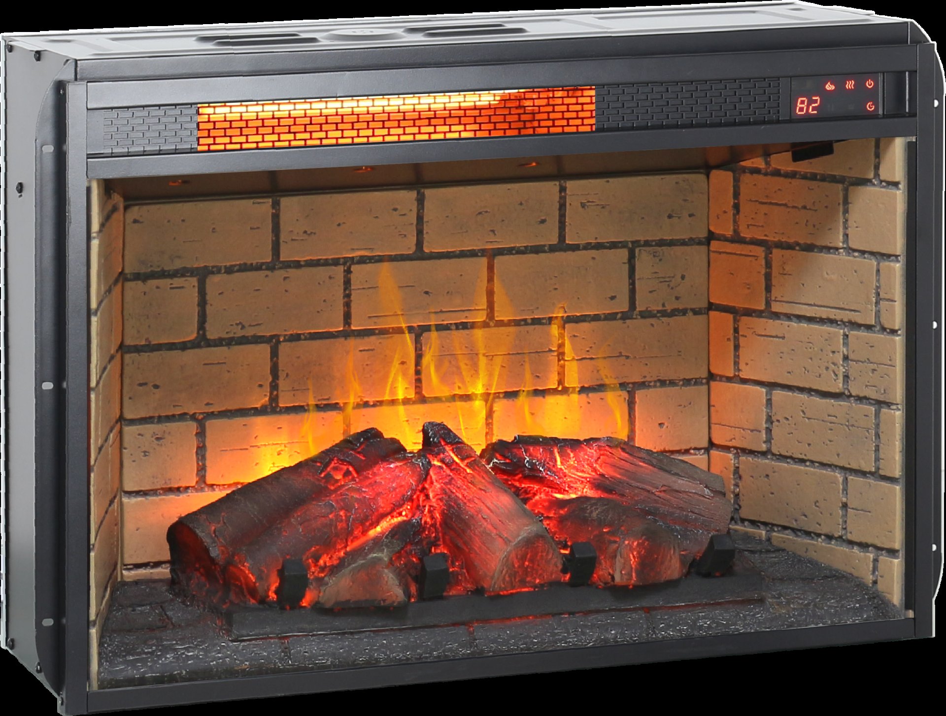 26" Infrared Quartz Heater Fireplace Insert -Woodlog Version With Brick - Antique Black - Image 12