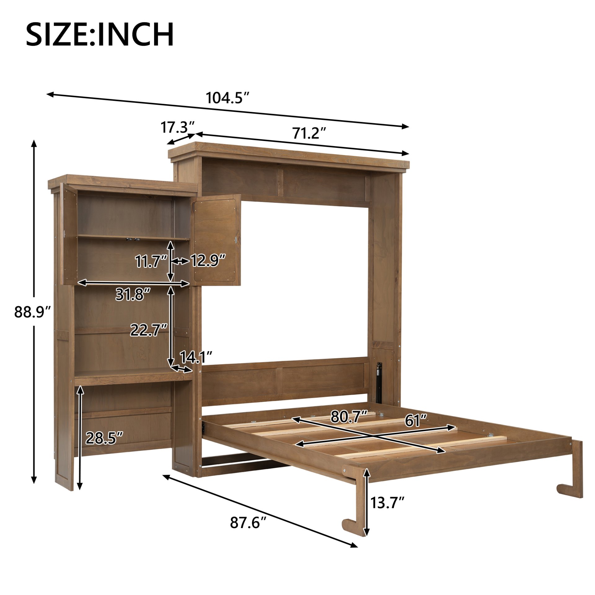 Queen Size Murphy Bed With Louvered Design And Multiple Storage Shelves - Wood - Image 3
