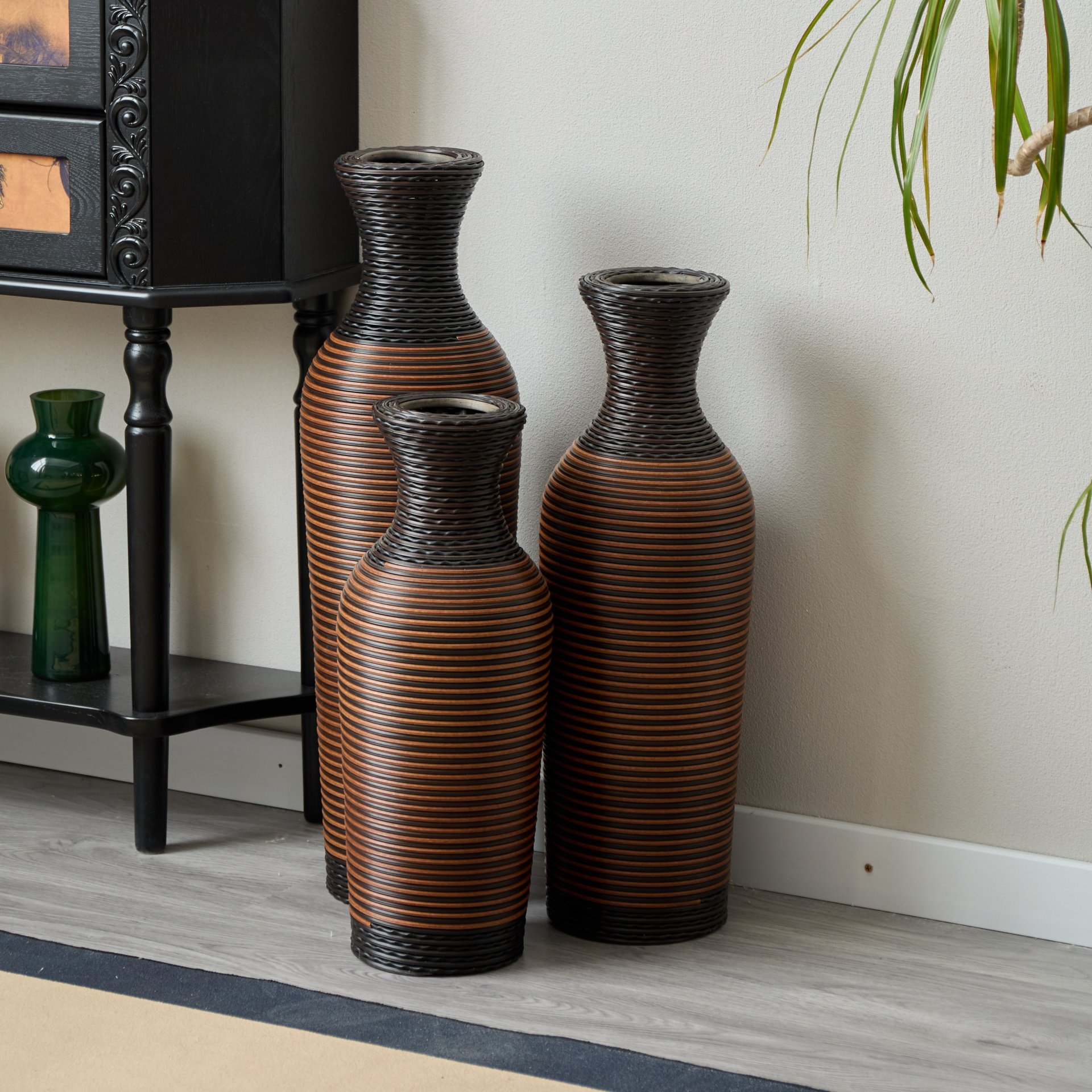 Desktop Vase, Classic And Neat Floor Vase, High Independent Flower Stand, Home Decoration Flower Stand (Set of 3) - Black / Brown - Image 14