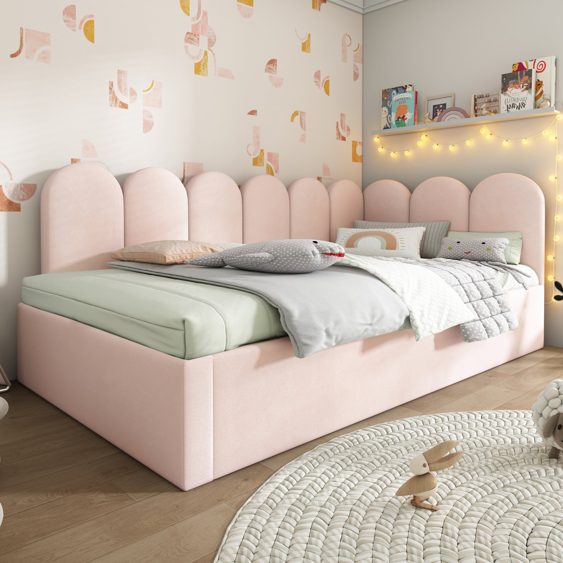 Twin Size Sofa L-Shaped Daybed With Pull Out Twin Bed - Pink - Image 12