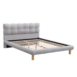 Queen Upholstered Platform Bed Frame With Cookie Shaped Headboard - Gray