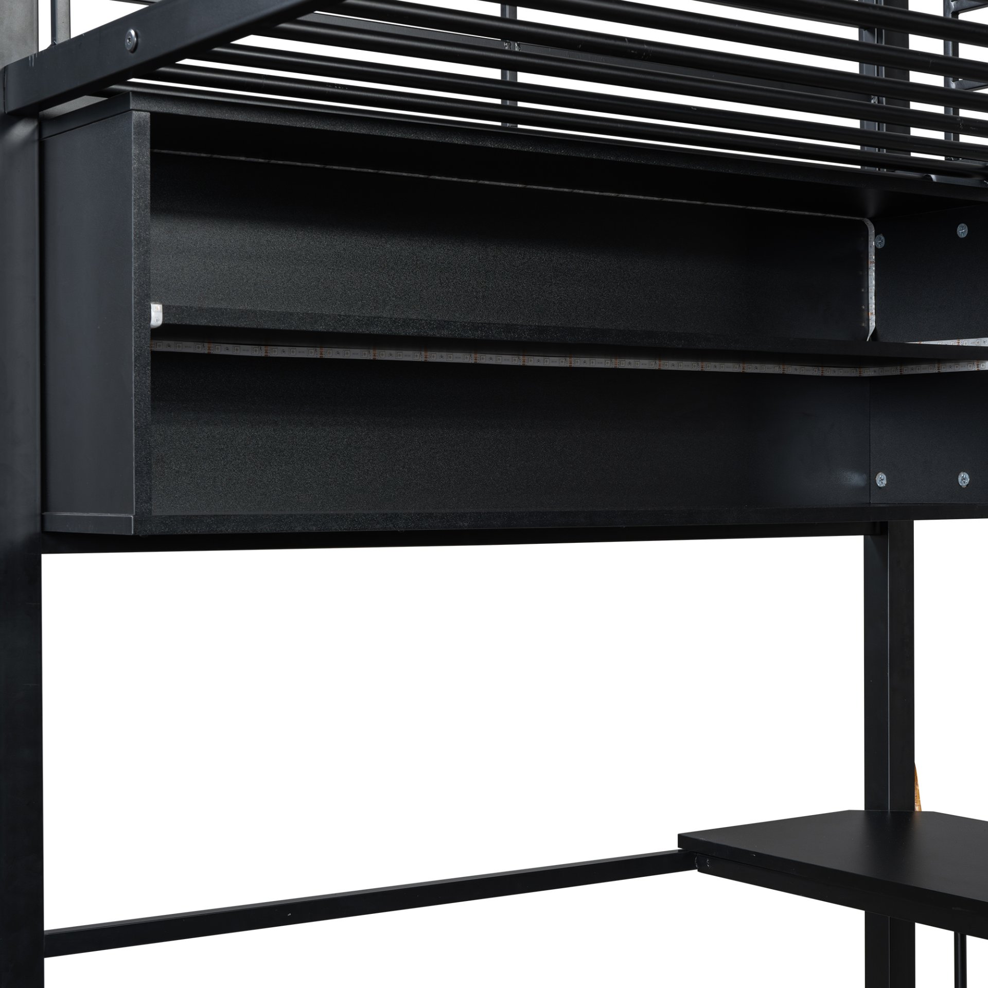 Twin Size Loft Bed With LED Desk And 4 Storage Shelves - Black - Image 7