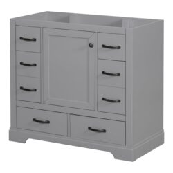 36" Bathroom Vanity Without Sink, Cabinet Base Only, 6 Drawers, Multi Functional Drawer Divider, Adjustable Shelf - Gray