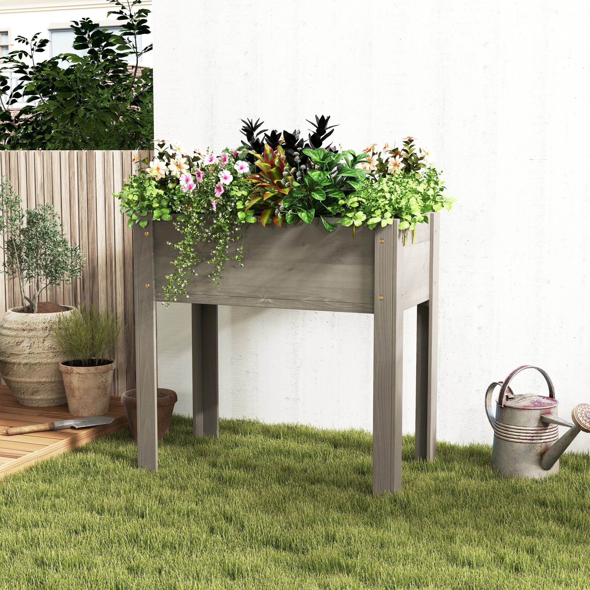 Raised Garden Bed With Legs, Elevated Planter Box For Outdoor Plants Flowers Fruits Vegetable Herb Growingg - Gray - Image 4