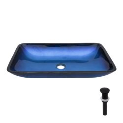 Gradient Vessel Sink Square Above Counter Bathroom Sink With Pop Up Drain - Blue