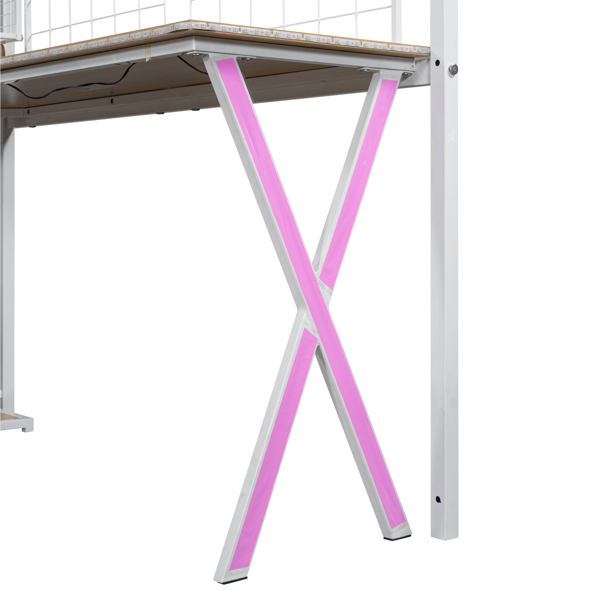 Twin Size Loft Bed With Built In Work Station, Wardrobe, Storage Staircase And LED - White - Image 9