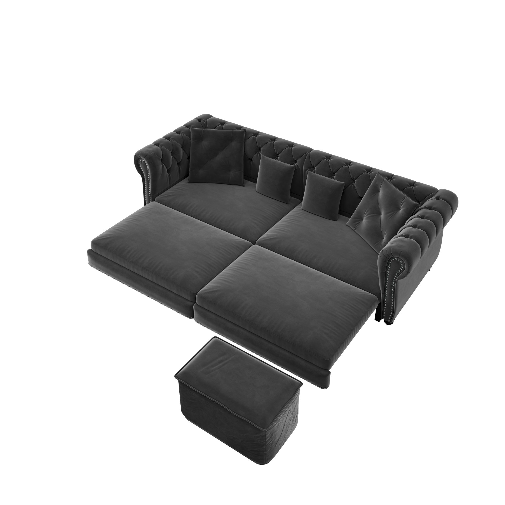 3 In 1 Pull Out Sofa Bed, Convertible Sleeper Sofa Bed, 3 Seater Sofa With Movable Ottoman - Gray - Image 16