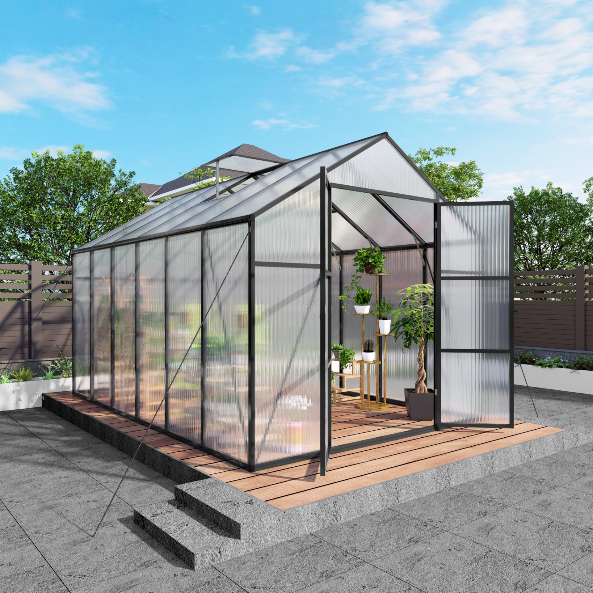Greenhouse 8 X 12 Ft Polycarbonate Greenhouse With Raised Base And Anchor Frame In For Outdoor Backyard All Season Use - Black - Image 2