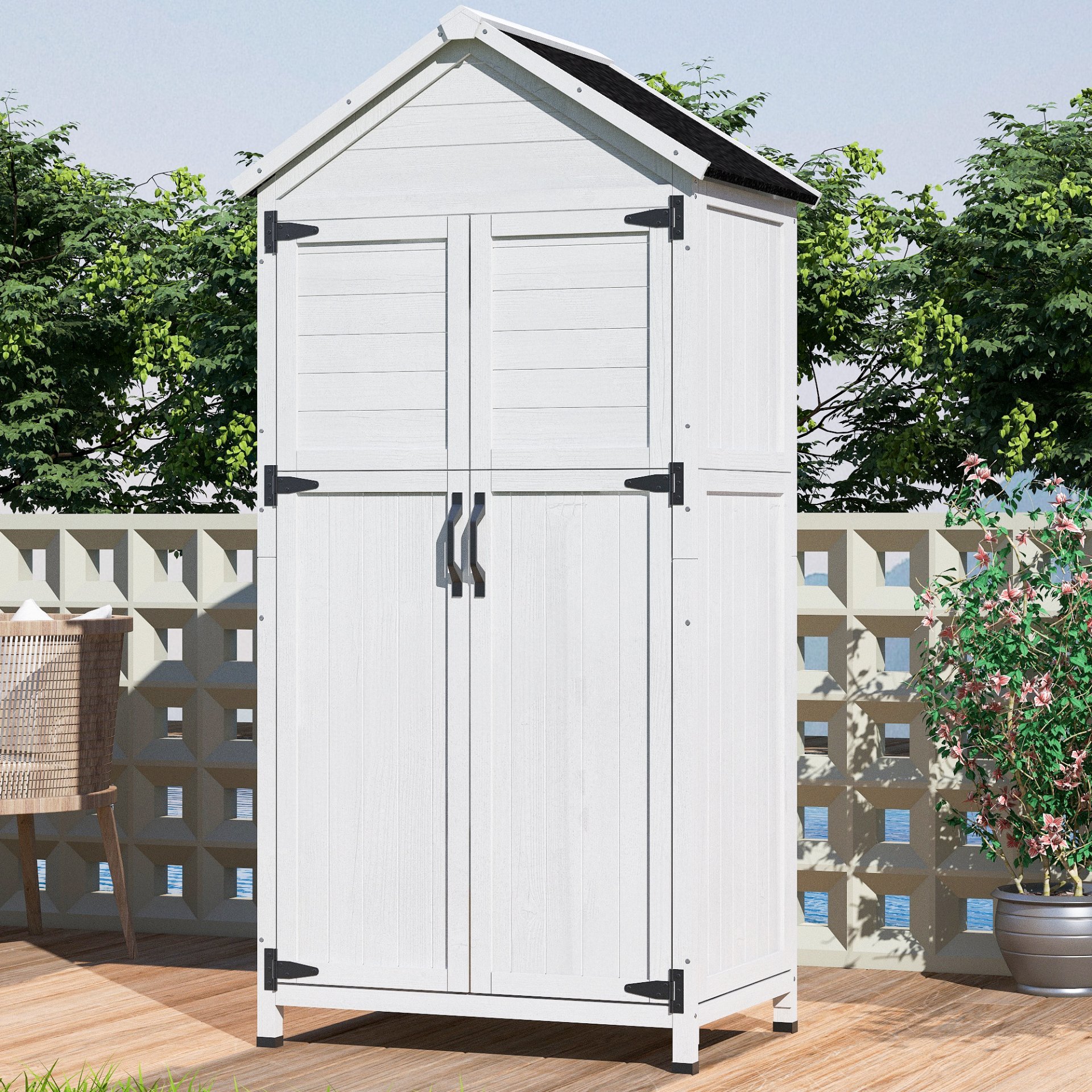 Storage Shed With Double Doors For Outdoor Garden Tool Organization - White - Image 4