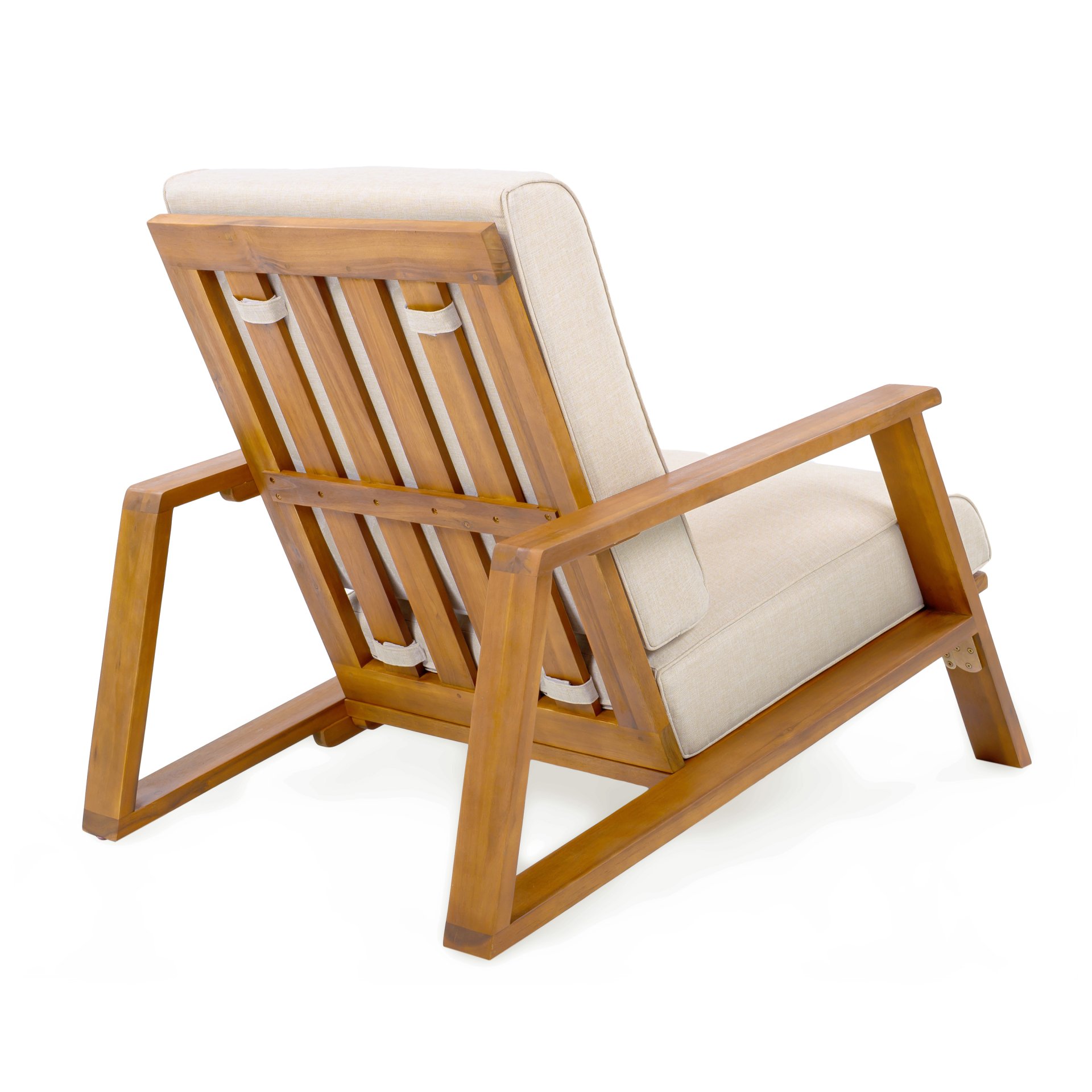 Outdoor Patio Lounge Chair - Teak / Beige - Image 8