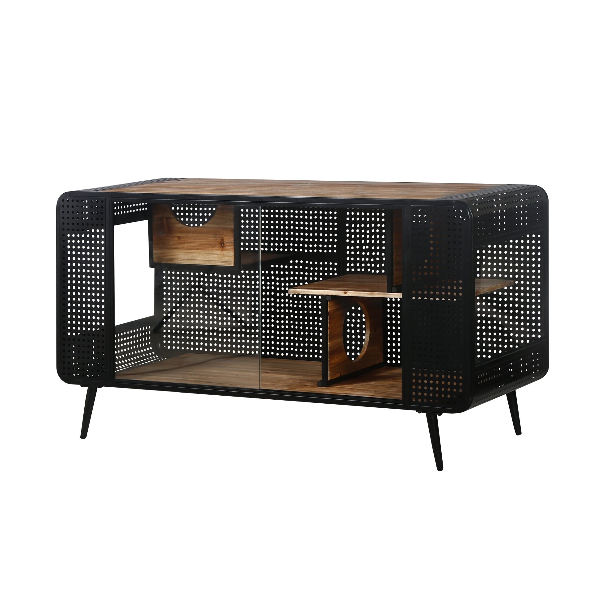 Modern Spacious Cat House With Tempered Glass And Iron Frame For Living Room - Black / Brown - Image 9
