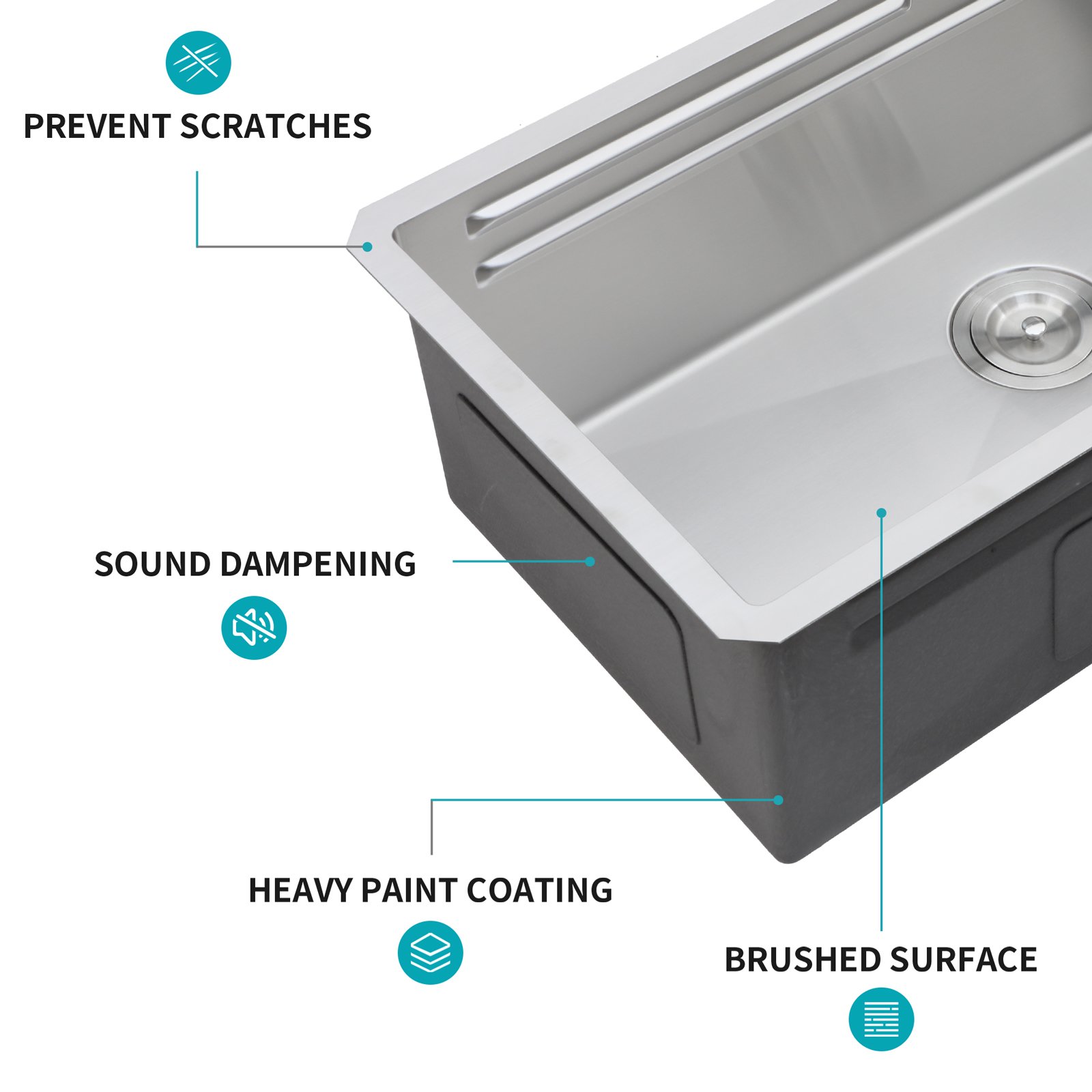 33" Undermount Waterfall Kitchen Sink 16 Gauge T304 Stainless Steel Single Bowl With Pull Down Faucet & Ledge Workstation - Brushed Nickel - Image 10