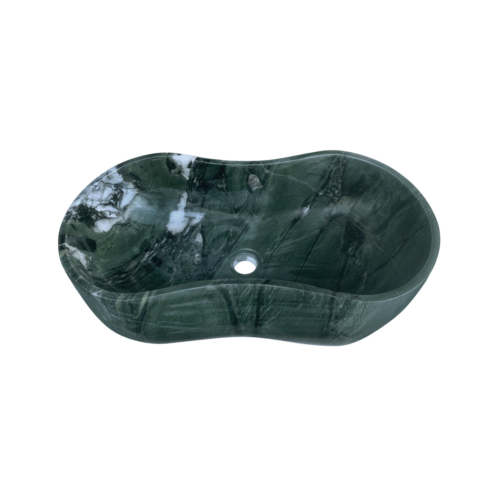 Bathroom Vessel Sink, Wavy Design, Semi Polished Surface - Green - Image 8