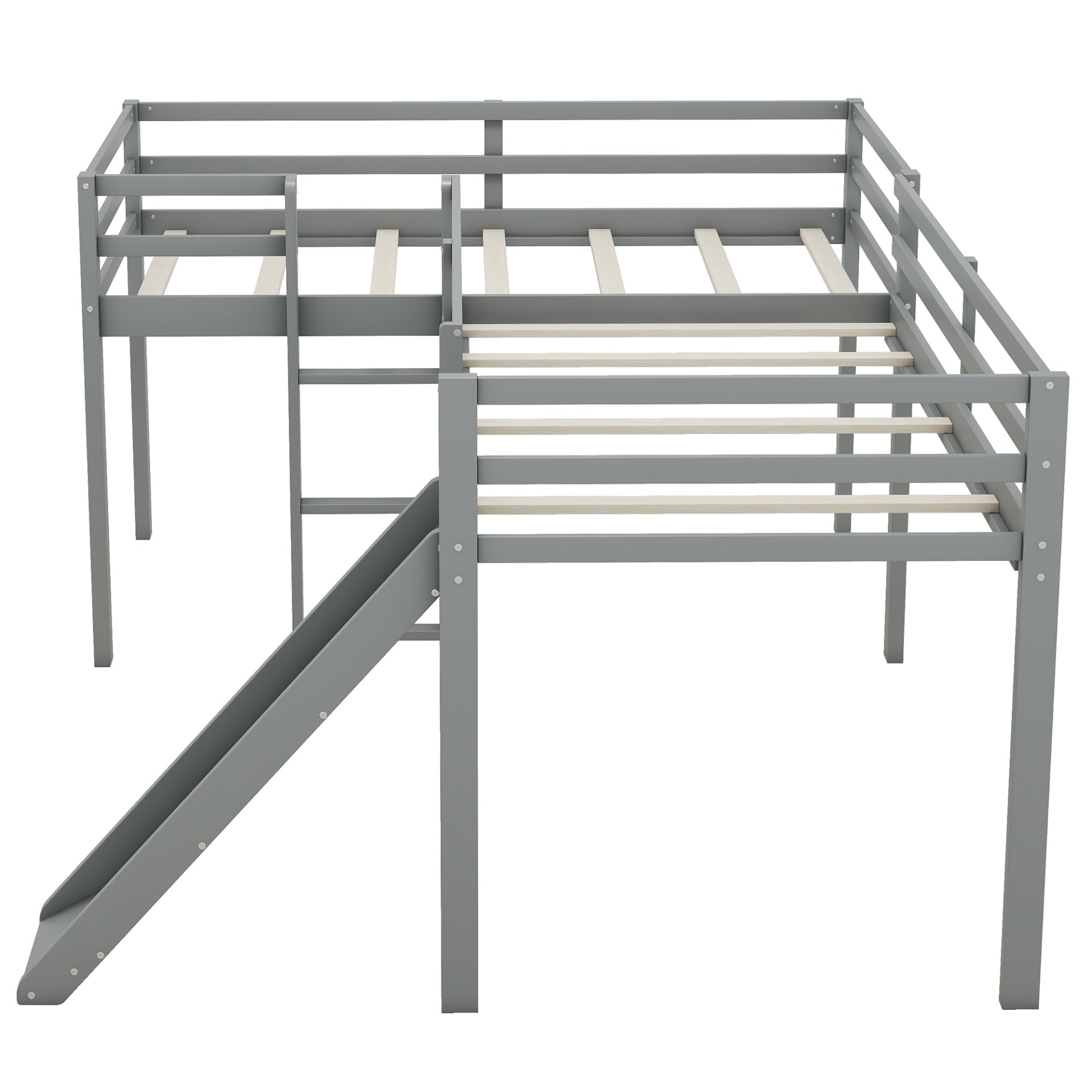 L-Shaped Twin Size Loft Bed With Ladder And Slide - Gray - Image 8