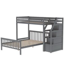 Twin Over Full Loft Bed With Staircase And Storage - Gray