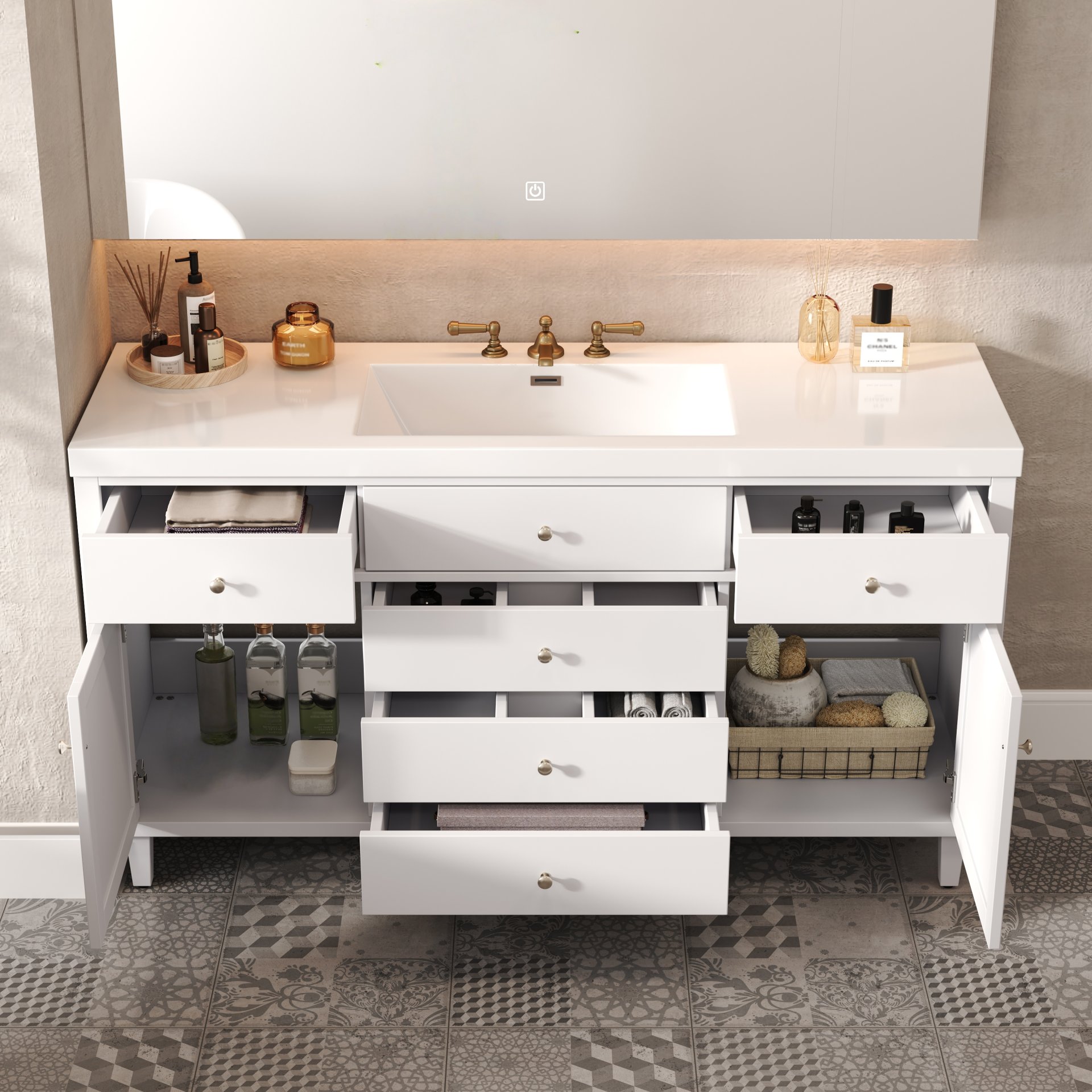 Bathroom Vanity With Sink, Soft Close Drawers - White - Image 6