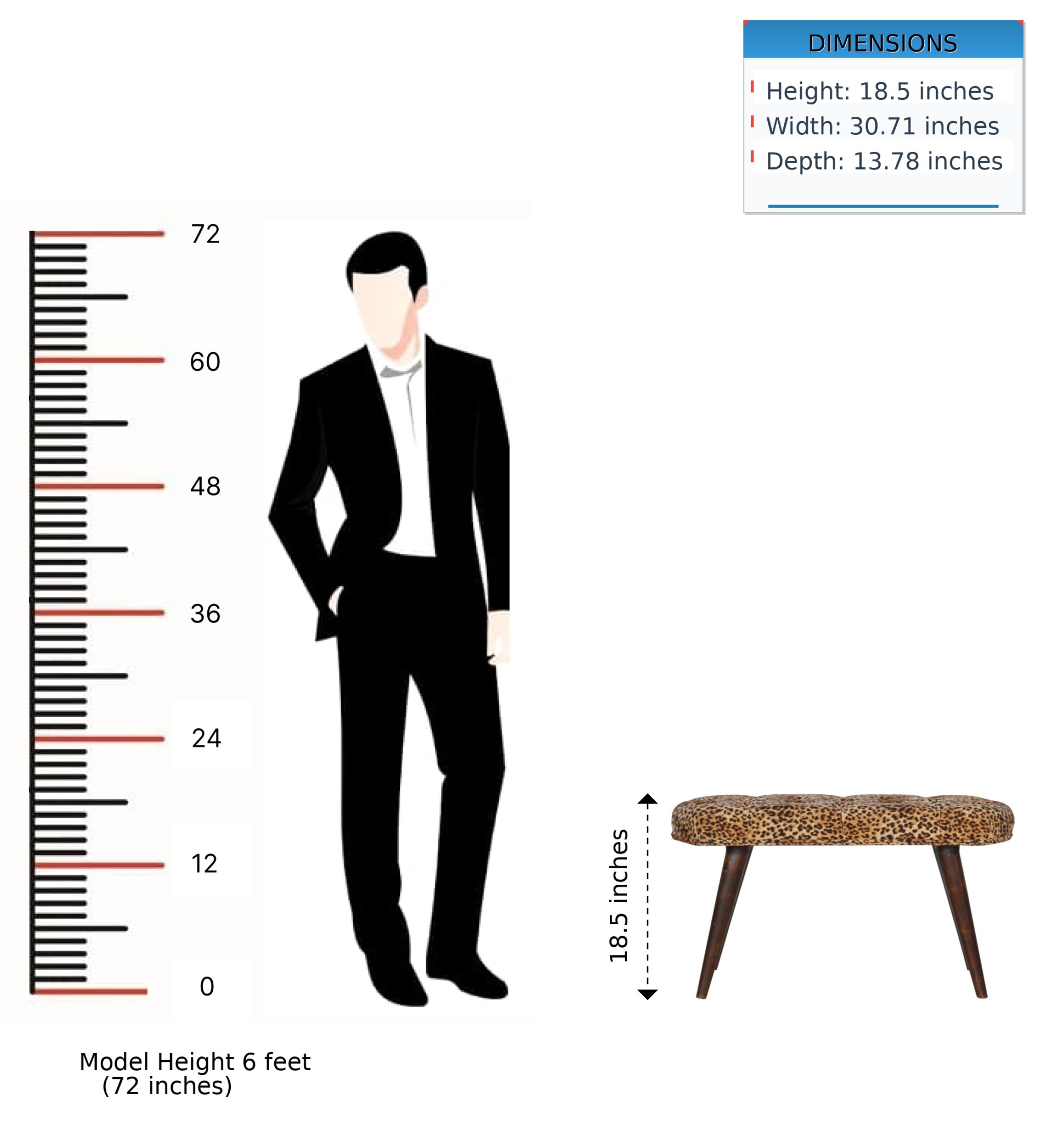 Leopard Print Deep Button Bench - Walnut - Image 12