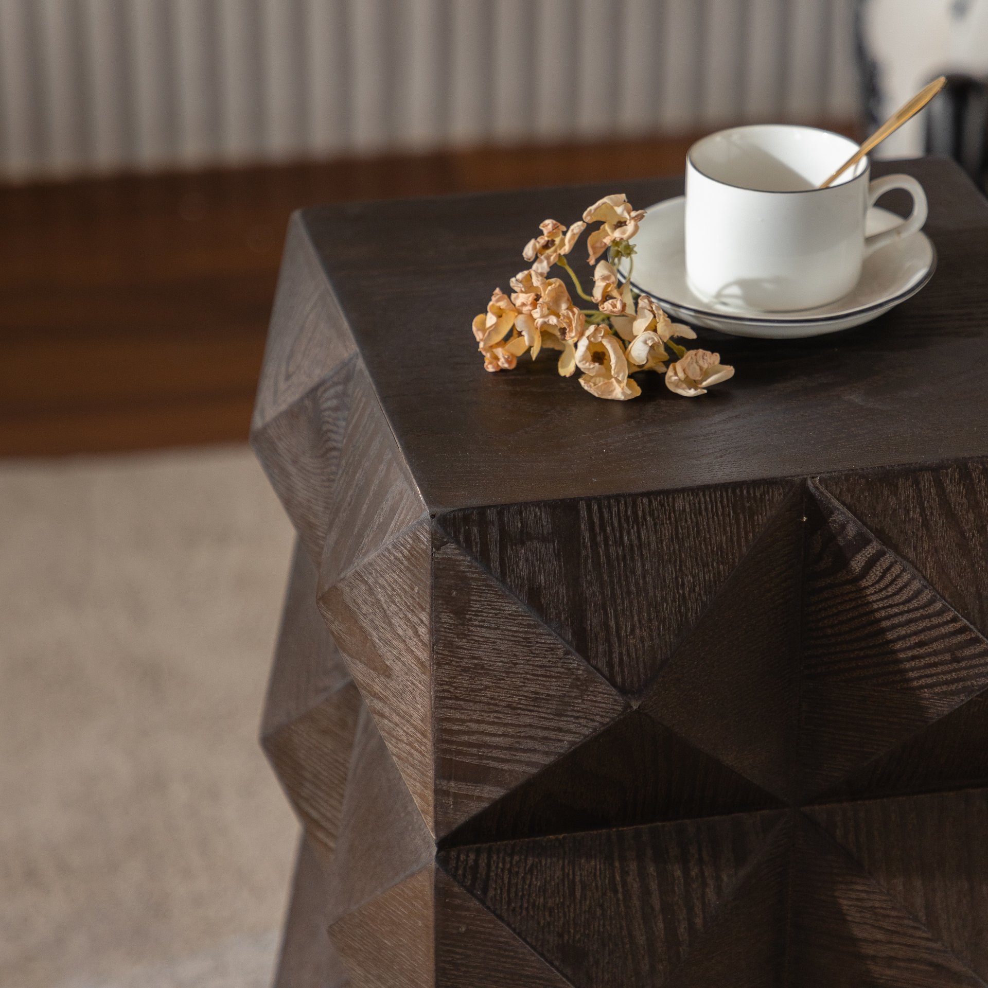 Side Table With 3D Embossed Pattern Design - Brown - Image 9