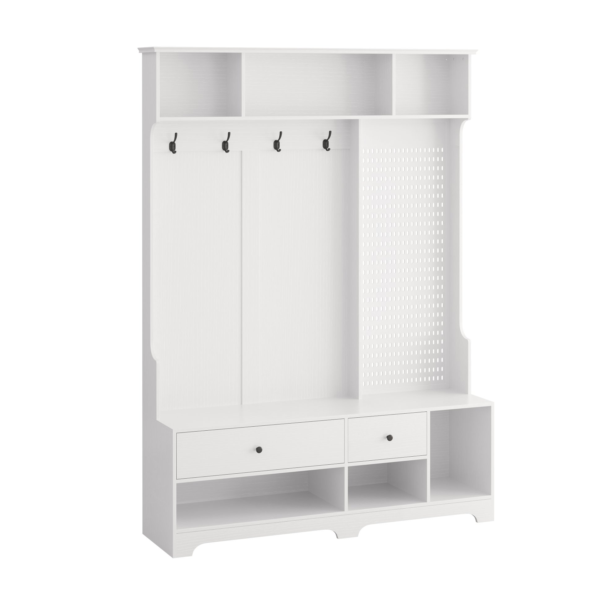Hallway Hall Tree With Removable Cushion Bench, Coat Rack, Storage Shelves - White - Image 12