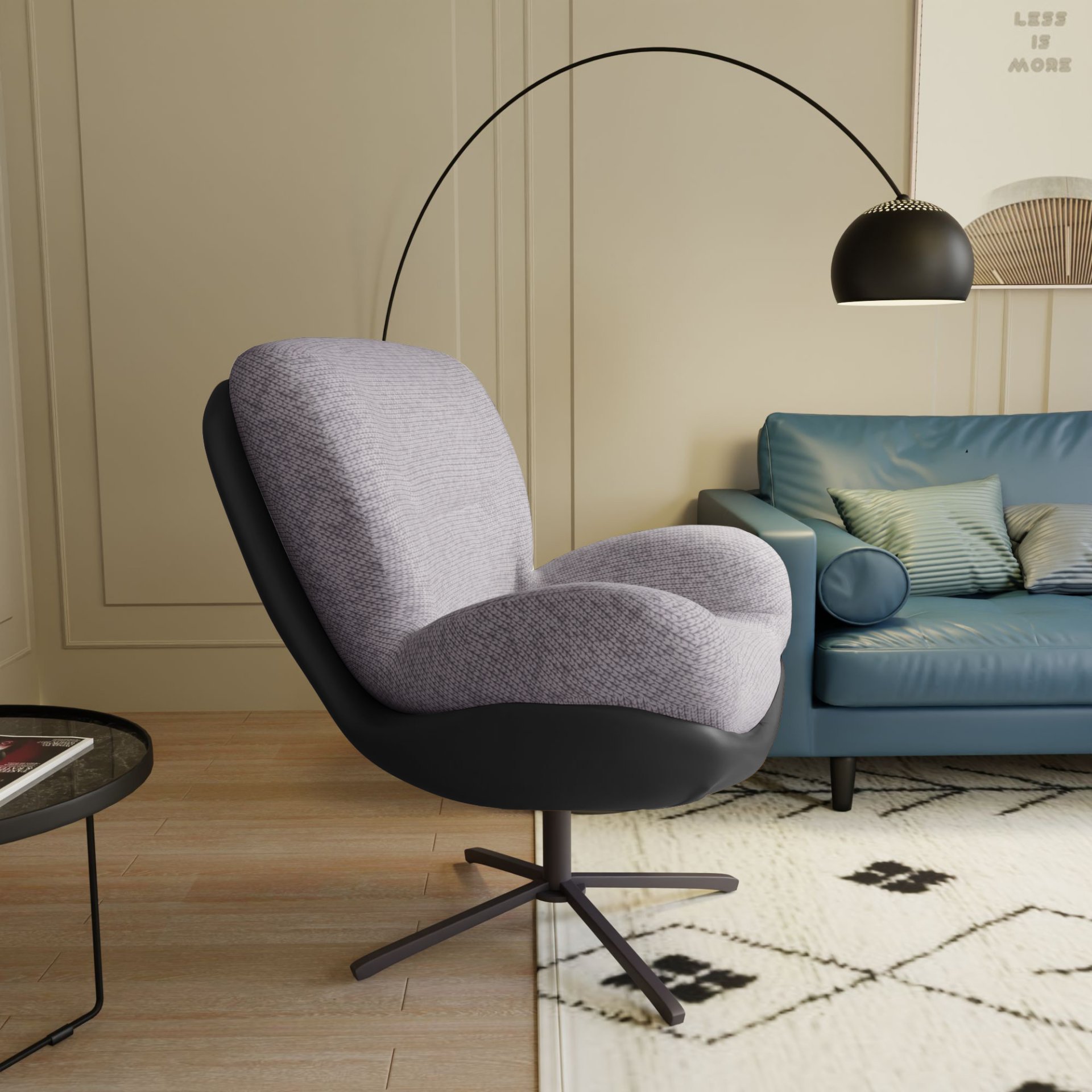 360° Swivel Office Chair, Modern Chenille Chair With And Metal Base Frame, No Wheels, Accent Chair - Gray - Image 6