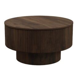 Circular Coffee Table With Stripe Design And Hidden Storage - Walnut
