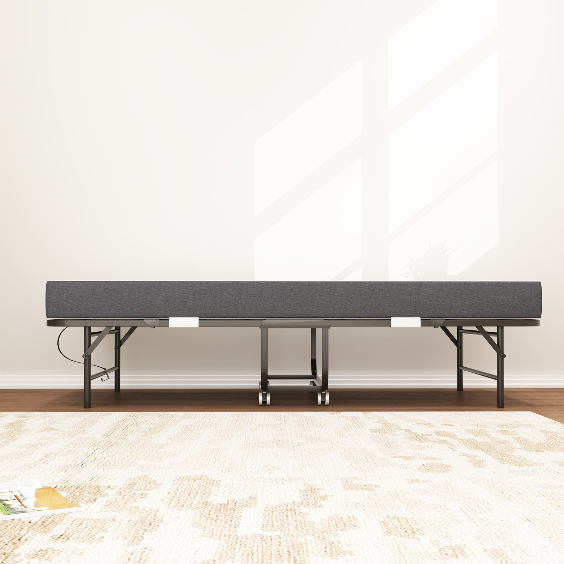 Twin Folding Bed With Memory Foam Mattress Portable Rollaway Bed Sturdy Metal Frame - Brushed Nickel - Image 13