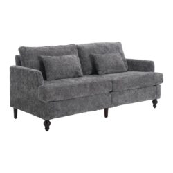 Mid Century Modern Chenille Fabric Loveseat Sofa, 2 Seat Upholstered Couch, Brown Wood Feet - Gray