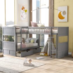 Twin Size Bunk Bed With Loft And 2 Drawers - Gray