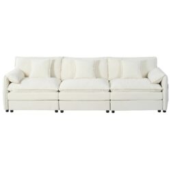 Modern Chenille Oversized Deep Seat Sectional Sofa, Large 3 Seater Modular Sofa With Pillows - Beige