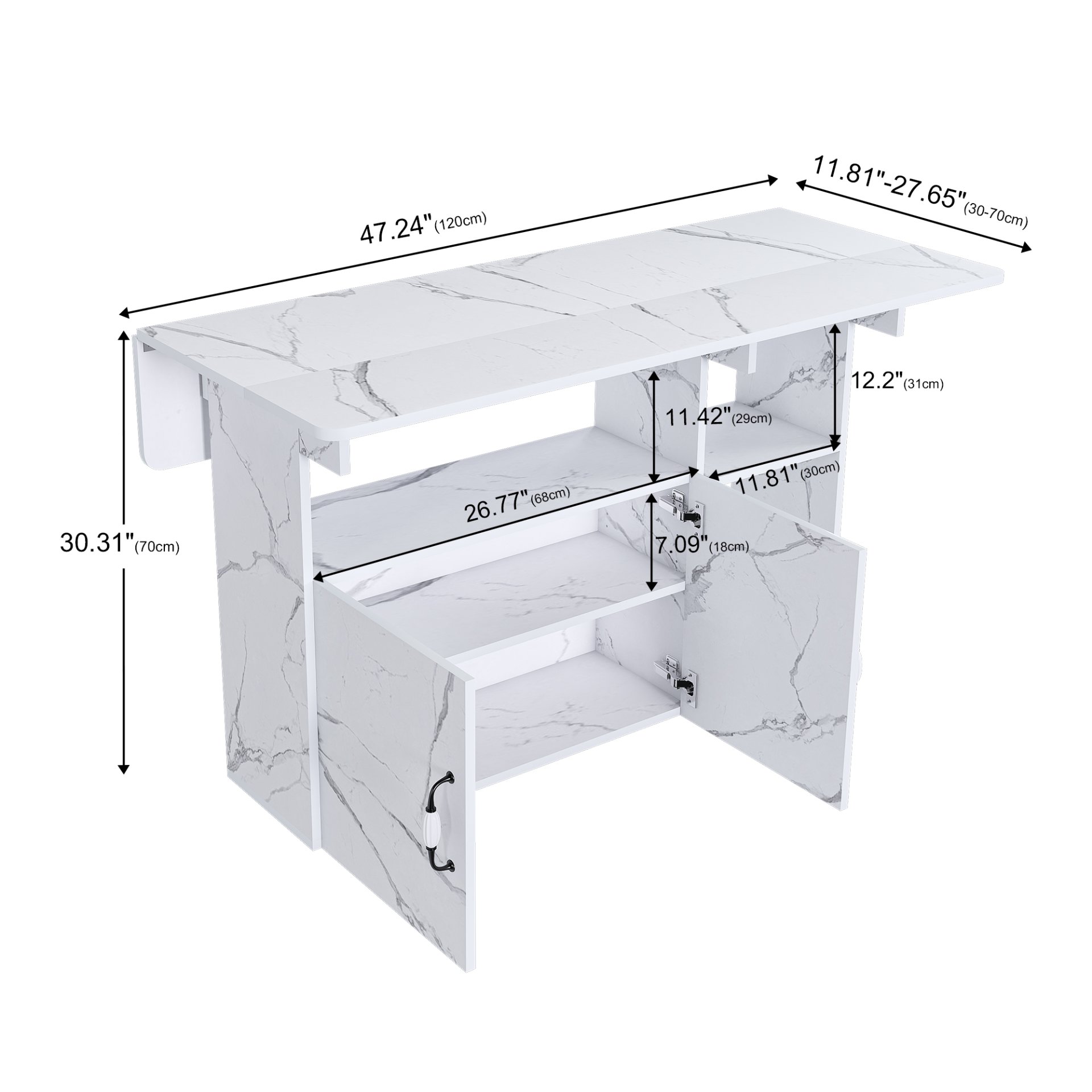 Multifunctional Folding Table With Storage Shelves And Wheels, Compact Desk For Kitchen - White - Image 3