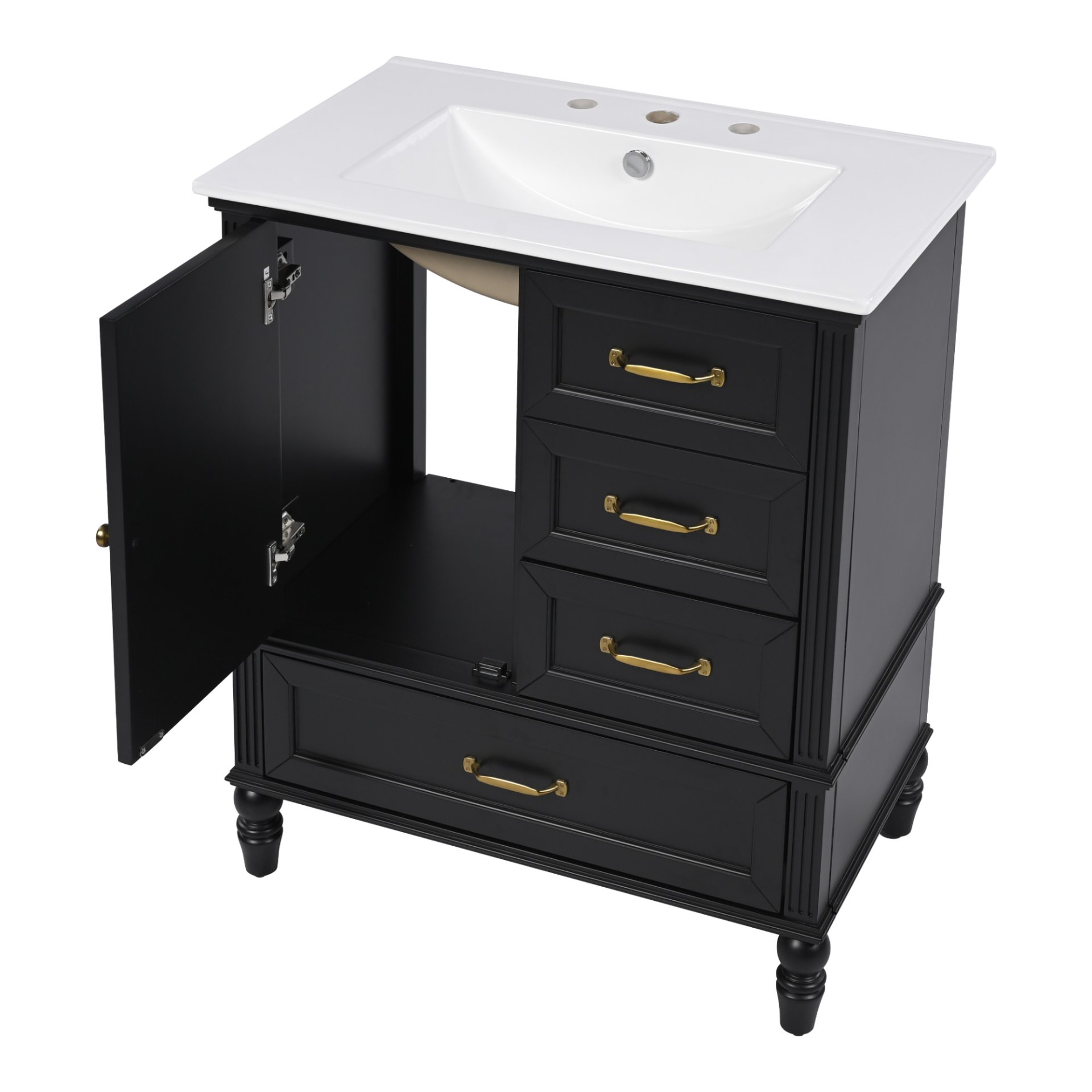 30" Bathroom Vanity With Sink, Cabinet With Door & 3 Drawers - Black - Image 14