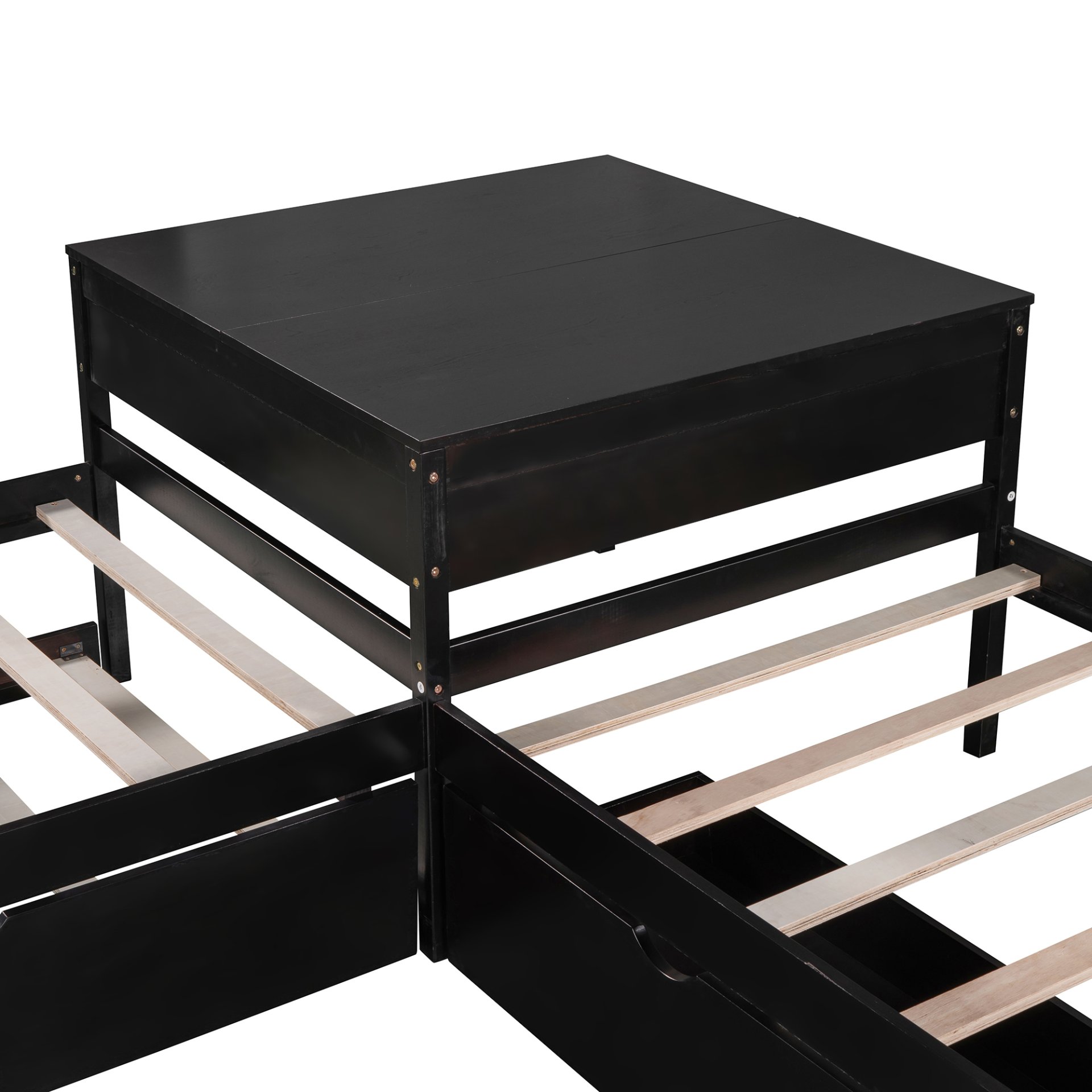 L-Shaped Platform Bed With Trundle And Drawers Linked With Built In Desk, Twin - Espresso - Image 14