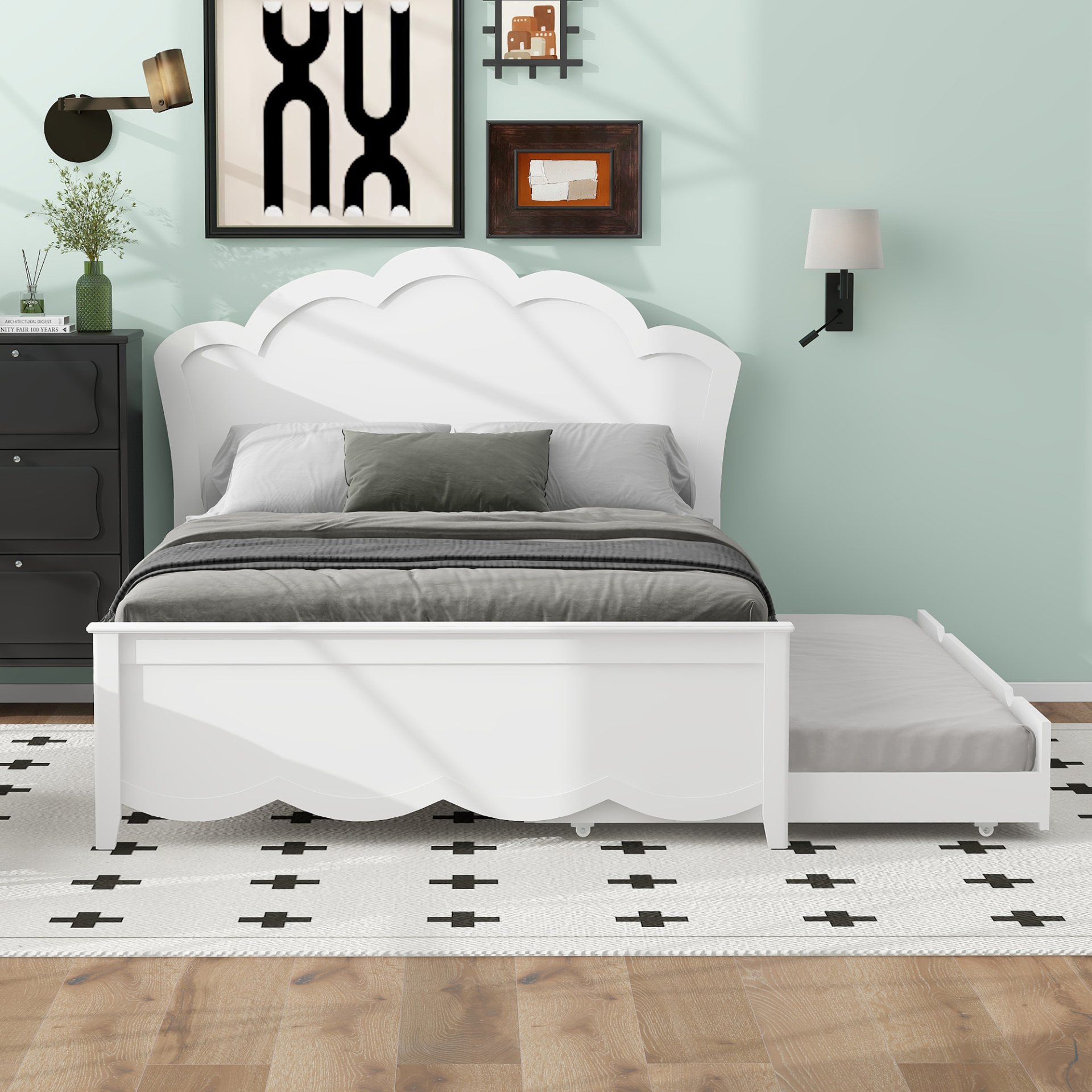 Full Size Platform Bed With Headboard And Twin Trundle - White - Image 4