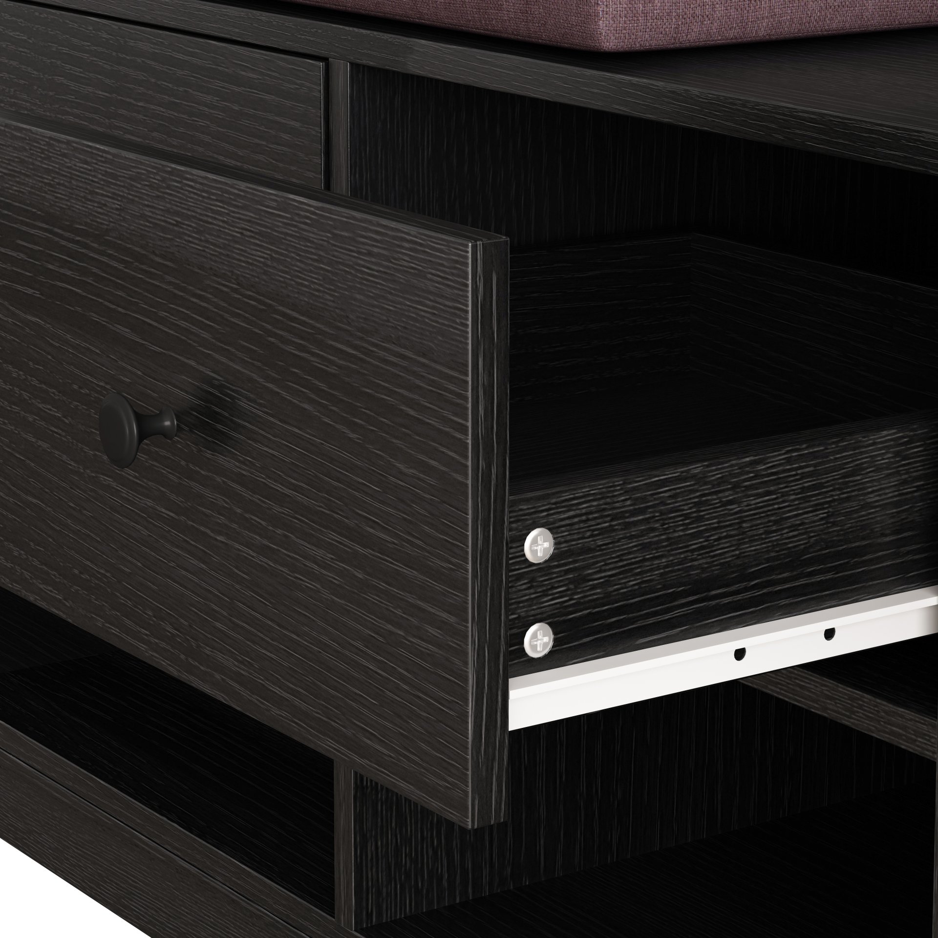 Hallway Hall Tree With Removable Cushion Bench, Coat Rack, Storage Shelves - Black - Image 15