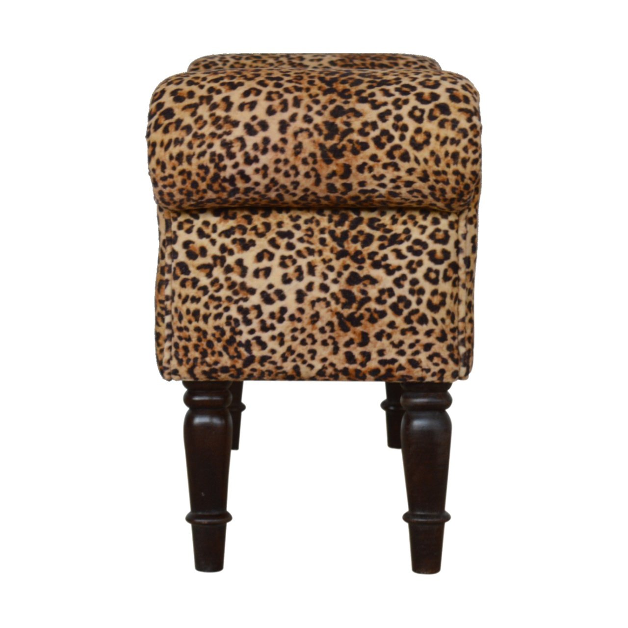 Leopard Print Velvet Bench - Walnut - Image 9