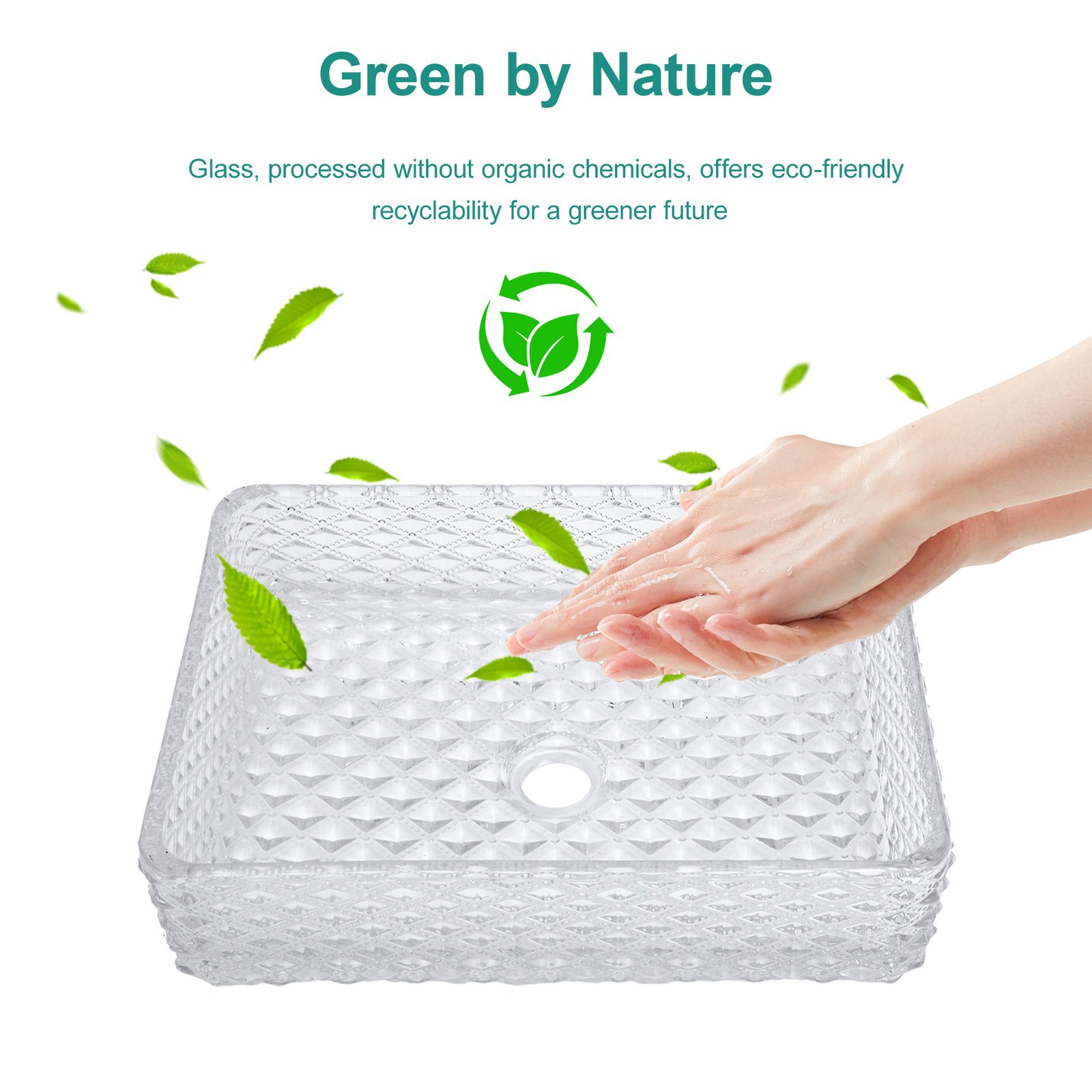 Rectangle Vessel Sink With Diamond Texture With Pop Up Drain (No Faucet) - White - Image 4