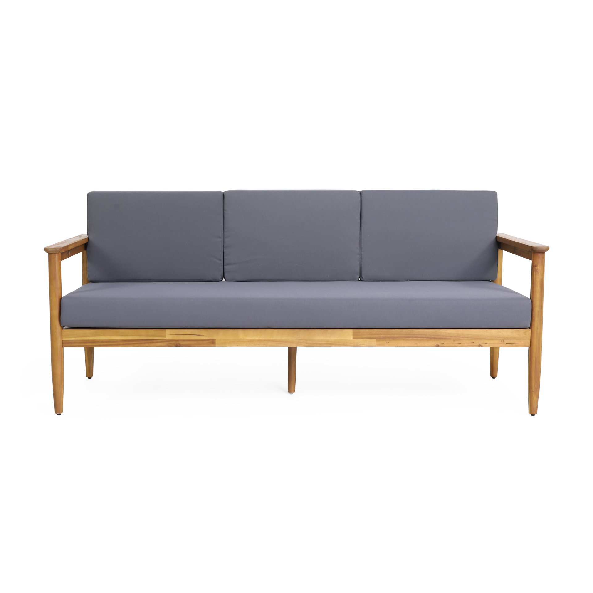Outdoor 3 Seater Sofa With Cushion And Teak Acacia Wood - Dark Gray - Image 5