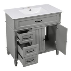 Bathroom Vanity With Sink, Freestanding Cabinet With Drawers - Gray