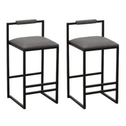 Modern Armless Metal Legs Kitchen Island Stools With Back Upholstered Chairs 2 Piece Set - Gray