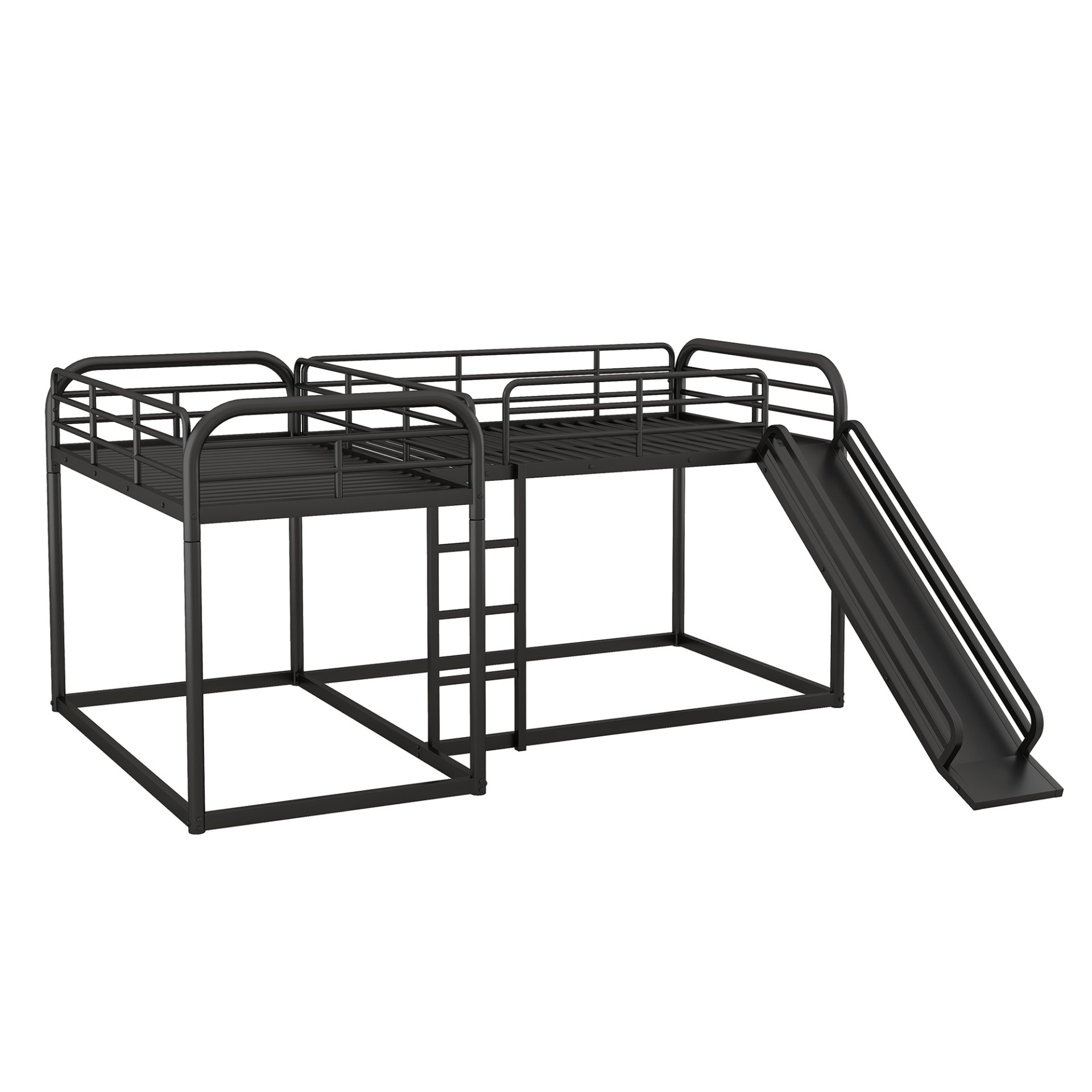 L-Shaped Bunk Bed With Slide And Short Ladder For Full And Twin Size - Black - Image 6