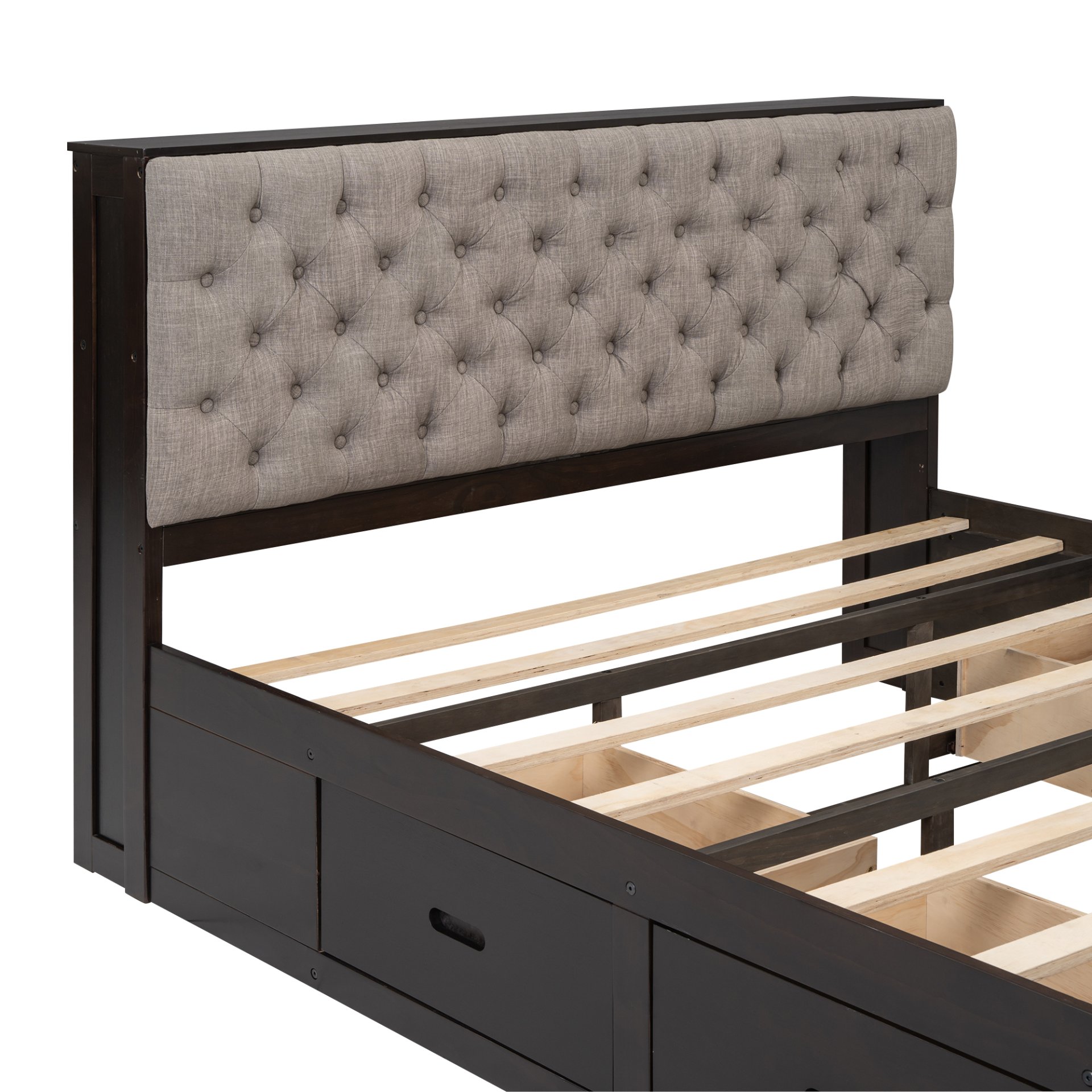 Queen Size Platform Bed With Storage Headboard, Shoe Rack And 4 Drawers - Espresso - Image 13